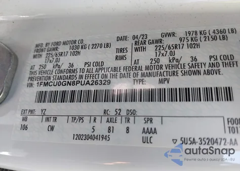 2023 Ford Escape Active z USA, uszkodzony, nr VIN 1FMCU0GN8PUA26329